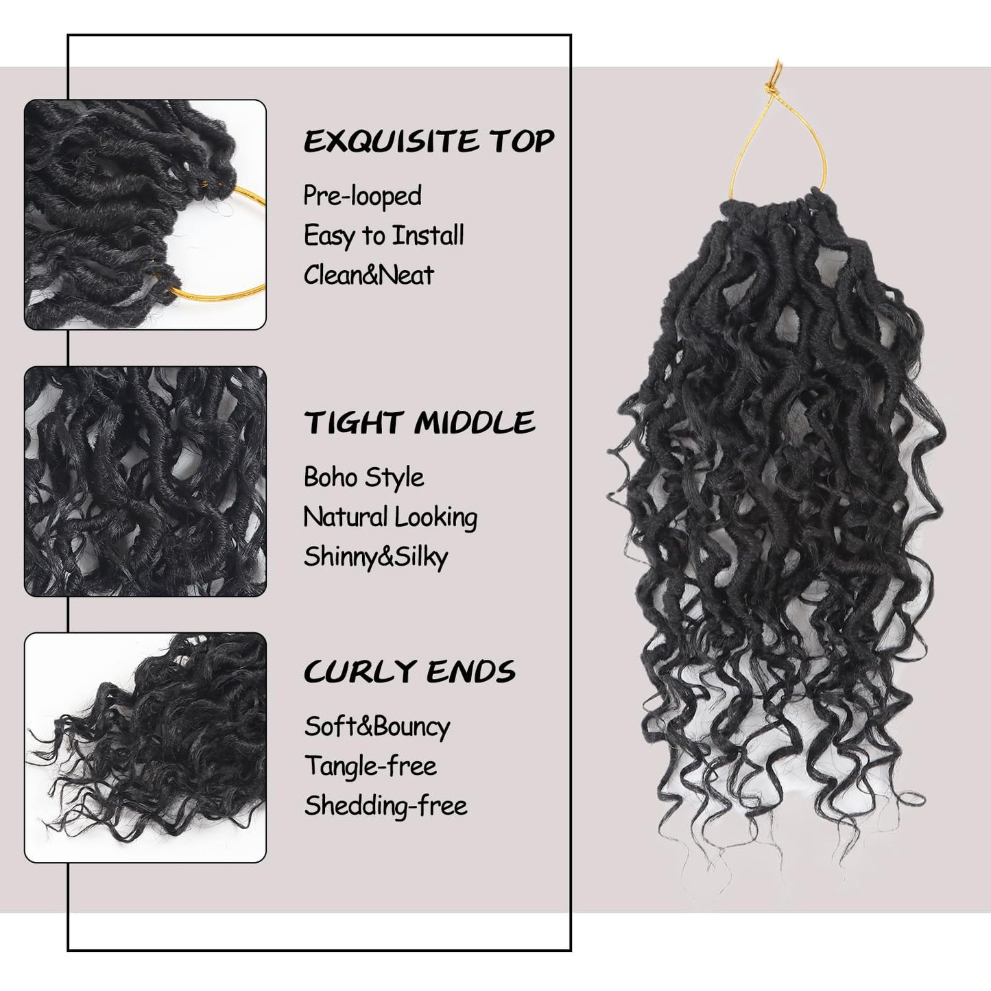 Vemet Goddess Locs Crochet Hair 8 Inch 9 Packs Faux Locs Synthetic Crochet Hair, Boho Style Pre looped crochet with Curly Ends 1B