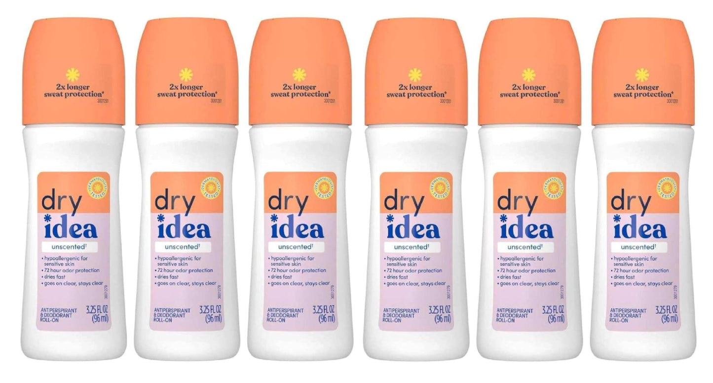 Dry Idea Anti-Perspirant Deodorant Roll-On Unscented 3.25 oz (Pack of 6)