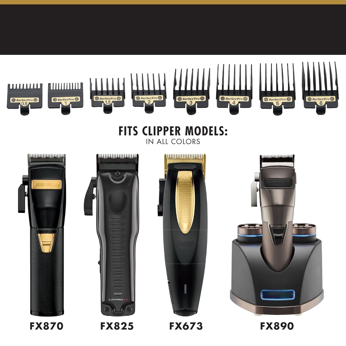 BaBylissPRO 8-Piece Clipper Guard Set | Replacement Guards for FX870, FX880, FX825, FX673 - Black