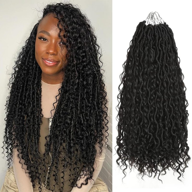 Goddess Locs Crochet Hair - 12 Inch Faux Locs for Black Women | Pre-Looped River Locs with Curly Ends (1B#)