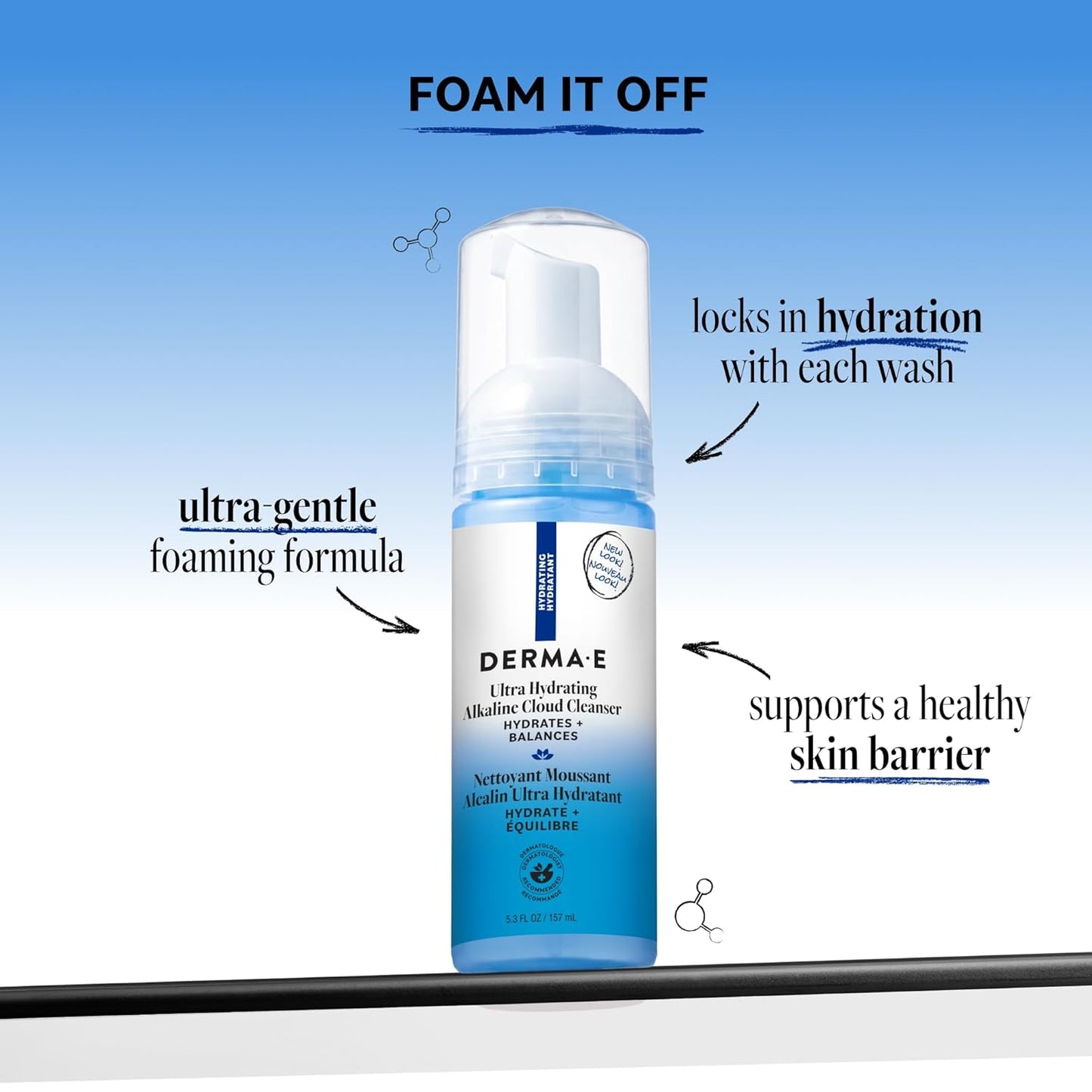 Derma E Ultra Hydrating Cloud Cleanser - Gentle Foaming Face Wash with Hyaluronic Acid | Vegan, 5.3 Oz