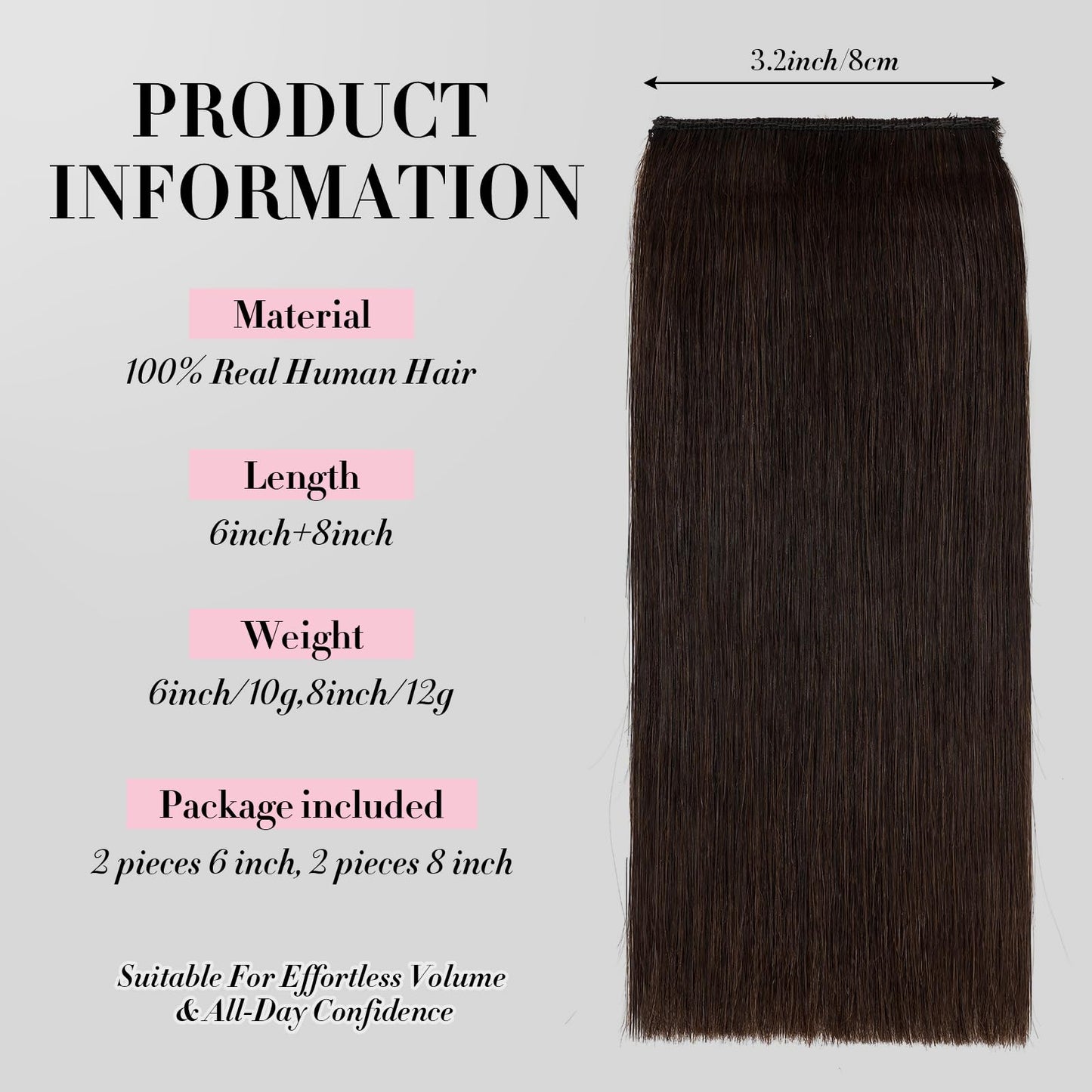 Clip in Short Hair Extensions Real Human Hair,Prokyvity Invisible Human Hair Clip in Extensions Short,(6inch&8inch)4 pieces Mini Extensions for volume or highlight,Dark Brown