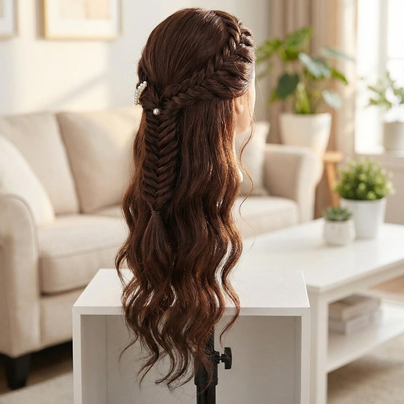 Mannequin Head Human Hair, Beauty Star Doll Head for Practice Hair Styling, 80% Real Hair Cosmetology Makeup Hairdressing Training Manicanequin Head with Clamp Stand + DIY Braiding Set