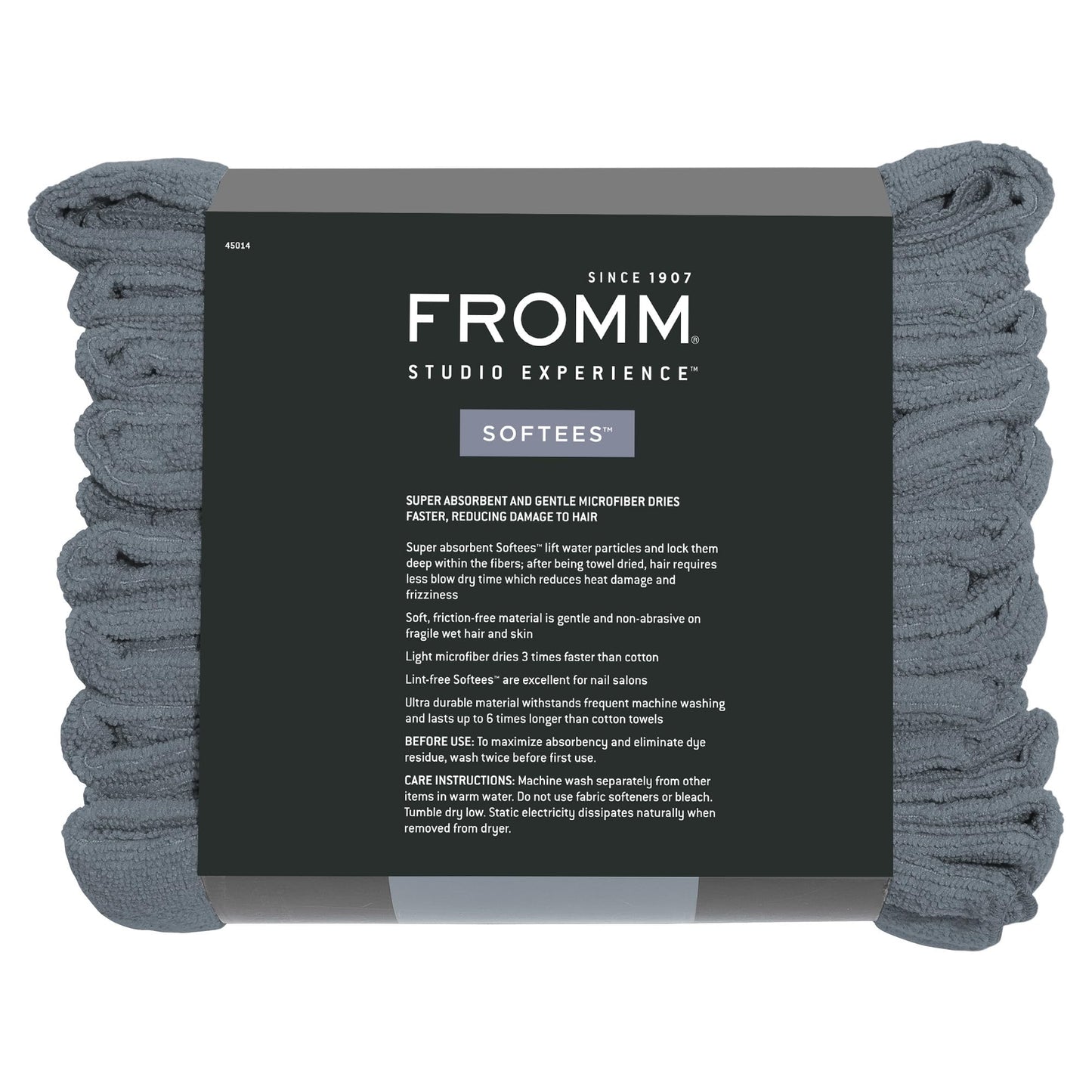 Fromm Softees Microfiber Salon Hair Towels for Hairstylists, Barbers, Spa, Gym in Granite Blue, 16" by 29", 10 Count Perfect Hair Care Towel for Drying Curly, Long, Wavy Hair