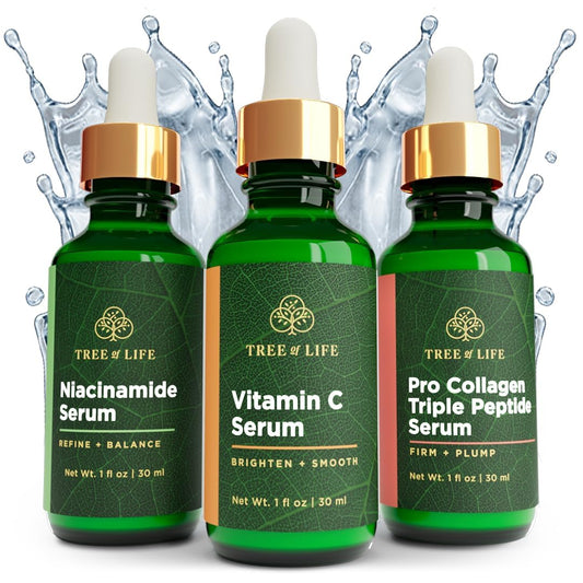 Tree of Life Beauty Skin Care Set, Brightening, Firming, Dry Face, Dermatologist Tested - Complete Hydration Trio, Vitamin C Serum, Niacinamide, Pro Collagen Peptide, 3 count of 1Fl oz