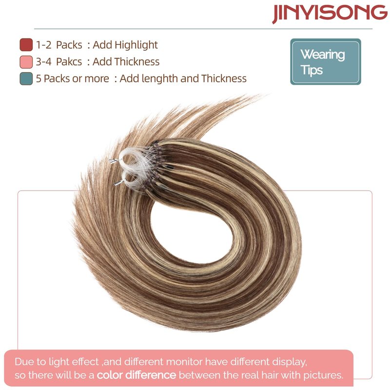 Micro Bead Hair Extensions Human Hair 1g/Strand Micro Link Hair 50g Loop Ring 14 Inch, 4/613 Medium Brown Mix With Blond Bead Hair Extensions
