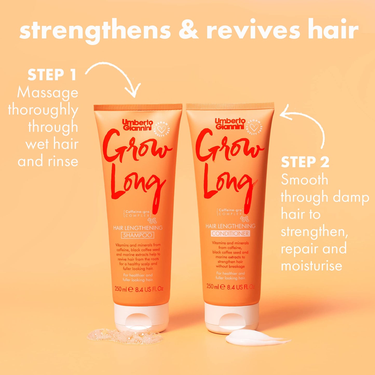 Umberto Giannini Grow Long Root Stimulating Caffeine Shampoo For Hair Growth - Vegan and Cruelty Free Haircare 8.4 FL OZ