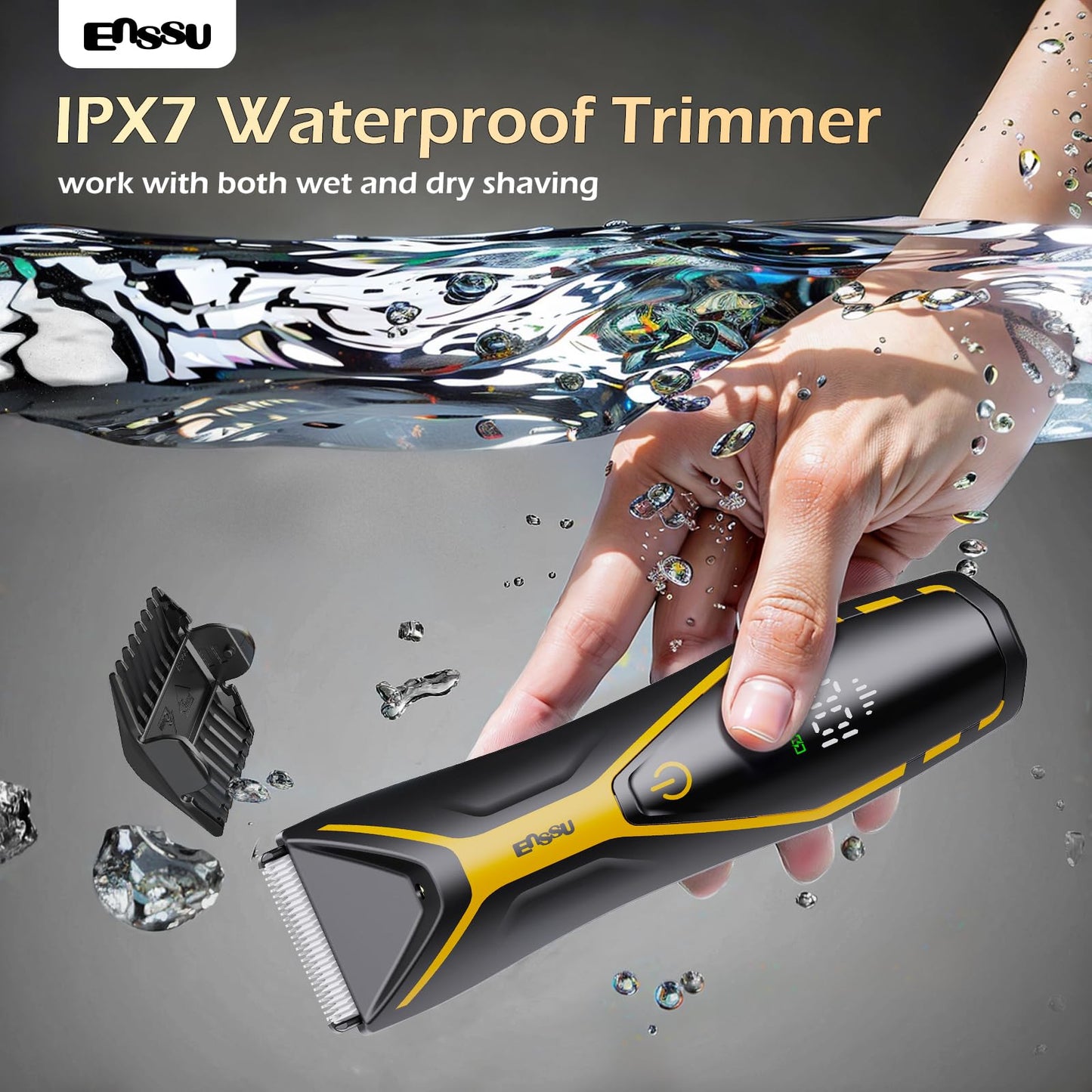 ENSSU Body Hair Trimmer for Men Manscape Trimmer for Men, Electric Ball Shavers with Ceramic Blades & BLADELOCK™, Pubic Hair Groomer IPX7 Waterproof Wet or Dry Use for Groin/Legs/Chest