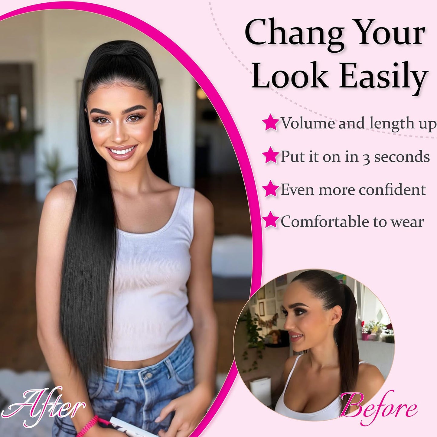 Drawstring Ponytail Extension for Women, 30 Inch Long Yaki Straight Pony Tails Hair Hairpiece Clip in Extensions Natural Looking Soft Synthetic Drawstring Ponytail for Black Women, Dark Brown