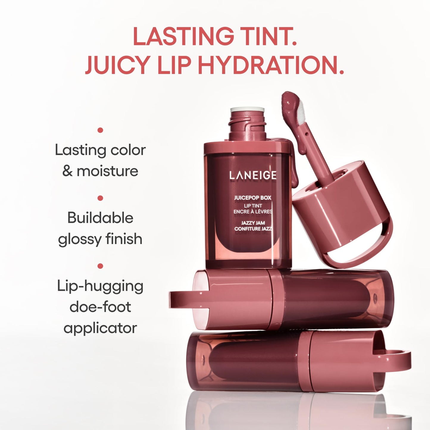 LANEIGE JuicePop Box Korean Lip Tint: Long-Lasting Hydrating Lightweight Tint, Buildable Juicy Color & Nourishing Shine, K-Beauty Lip Essential for Long-Lasting Comfort, Jazzy Jam