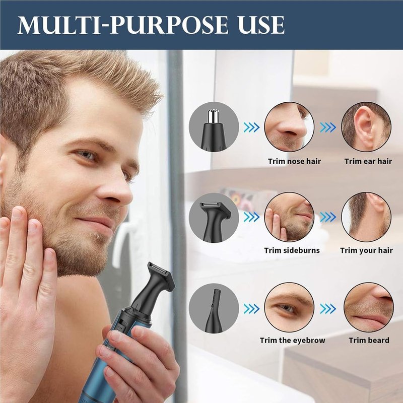 AREYZIN Nose Hair Trimmer for Men - 3-in-1 Painless Rechargeable Ear & Nose Grooming Kit | IPX7 Waterproof, Dual Edge Blades