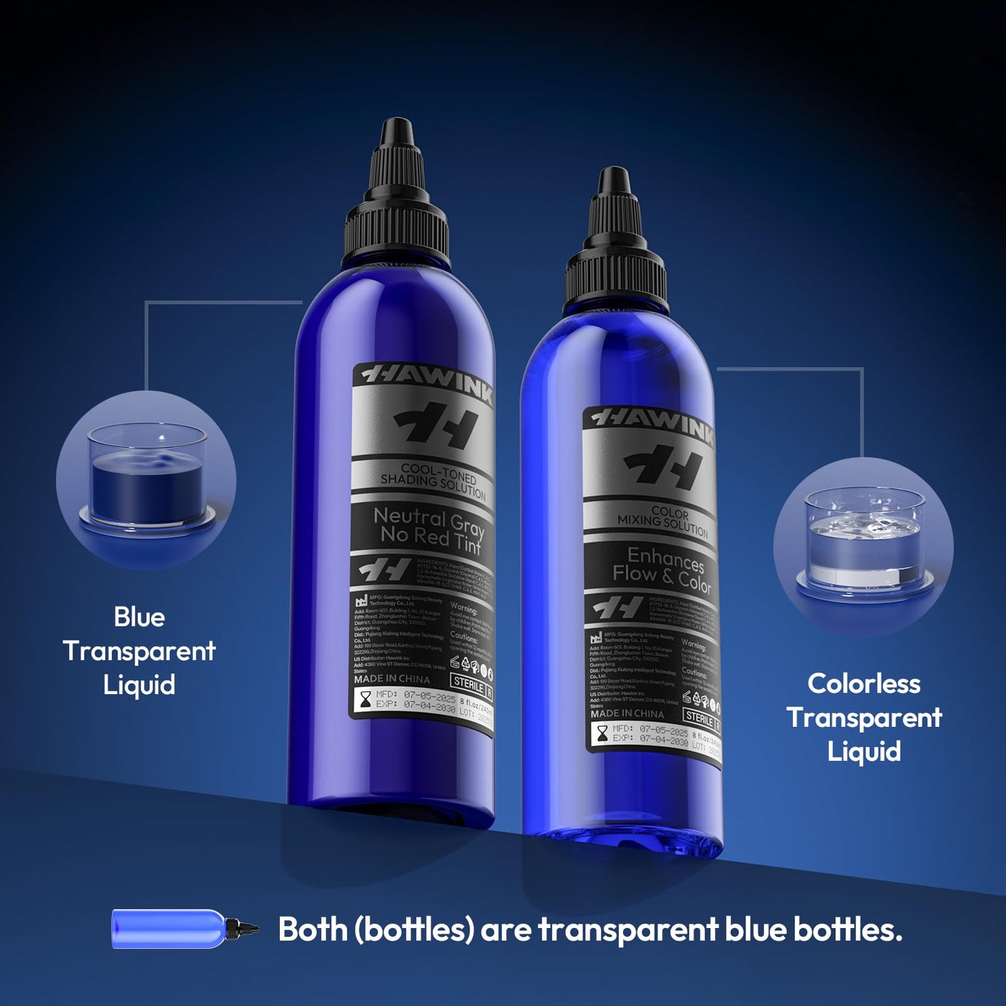 Tattoo Ink Color Mixing Solution, 2PCS Cool-Toned Shading Solution 8OZ and Color Mixing Solution 8OZ Premium Shading Solution TS701-240KIT