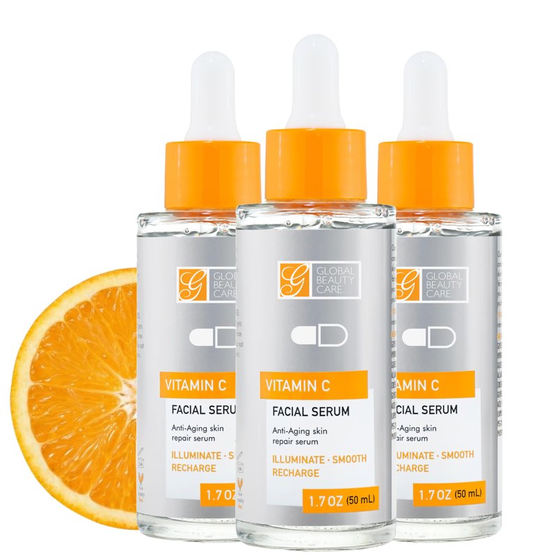 Global Beauty Care Vitamin C Facial Serum - Facial Treatment Serum with Hyaluronic Acid for Uneven Tone & Radiance Appearance Support, Fast Absorbing, Lightweight Hydration, 1.7 fl oz (3-Pack)