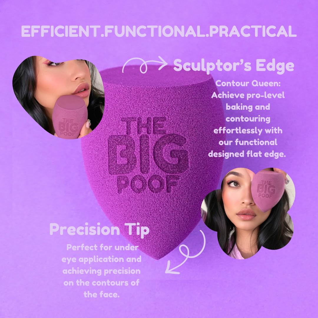 The Big Poof XL Makeup Sponge - Large Beauty Blender for Flawless Liquid Foundation, Powder, Cream Application - Professional Streak-Free Complexion Perfector, Full Coverage & Tattoo Cover-up Tool