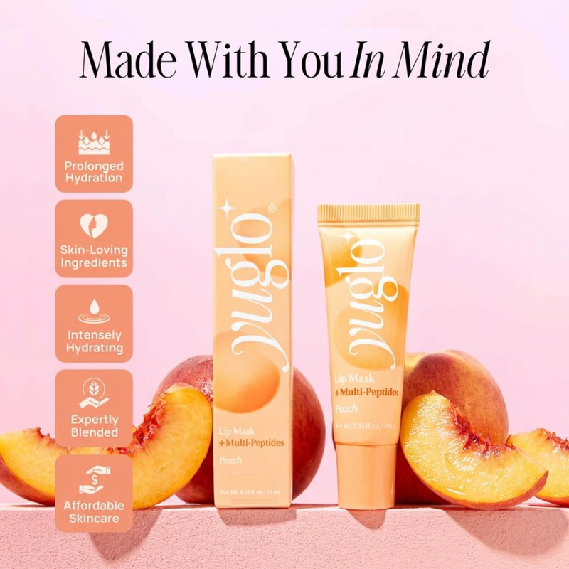 YUGLO Peach Overnight Lip Mask with Multi Peptides, Korean Lip Sleeping Mask & Hydrating Lip Balm for Dry Lips, Nourishing Lip Moisturizer for Soft, Smooth, Glossy Looking Lips