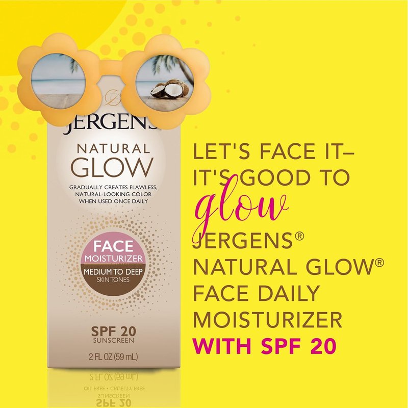 Jergens Natural Gradual Glow Daily Moisturizer Bundle - Firming & SPF 20 Face Cream | 7.5 oz & 2 oz, Medium to Tan