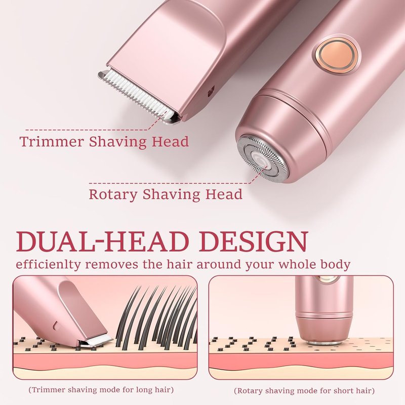 Bikini Trimmer for Women - Electric Waterproof Razor with Dual Heads for Body & Pubic Hair Care