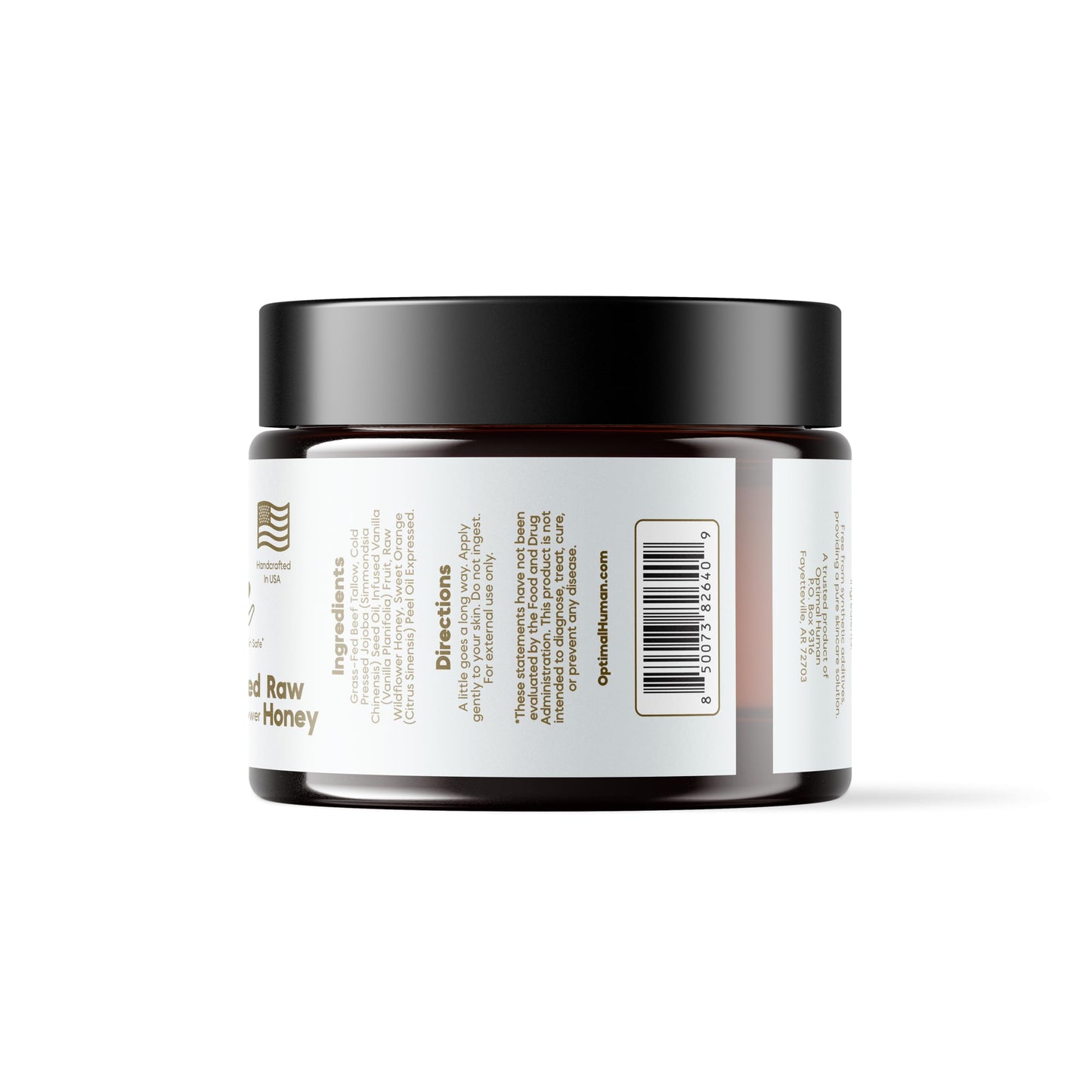 O H OPTIMAL HUMAN Grass-Fed Tallow Balm with Raw Honey, Face & Body - 2 Oz