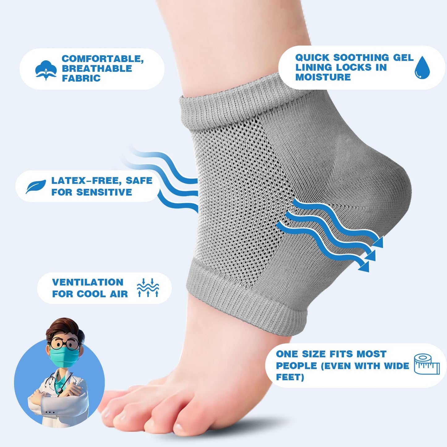 TEAWOO Moisturizing Toeless Socks for Cracked Heels - Heel Repair, Hydrate Dry Feet