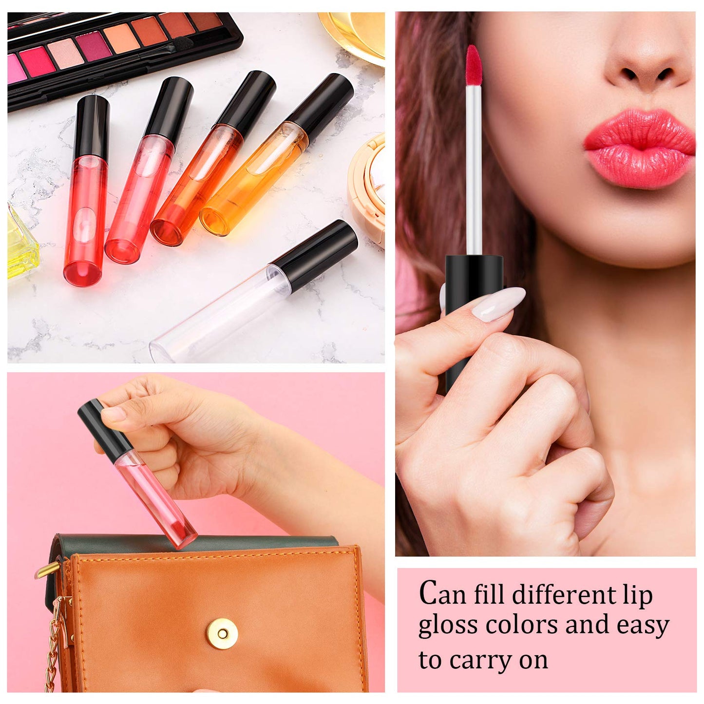 Nuanchu 100 Pcs 10 ml Empty Lip Gloss Tubes, Small Lip Gloss Containers Clear Plastic Mini Refillable Balm Containers Bottles with Wand and Rubber Inserts DIY Makeup