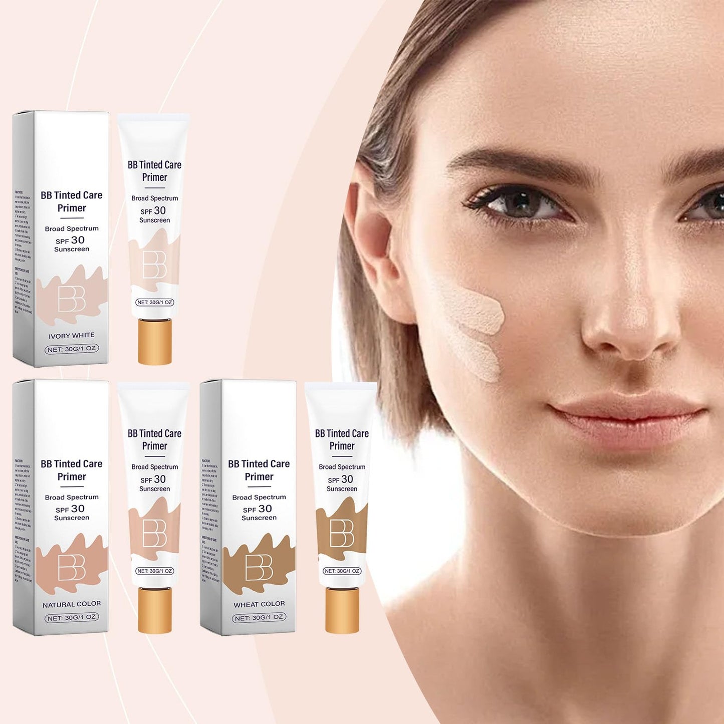 BB Moisturizer Spf 30 - Brightens, Hydrates & Smooths Your Skin, BB Blur Tinted Moisturizer Spf 30, BB Tinted Care Primer with Brush, Full Coverage Concealer Liquid Makeup (Natural)