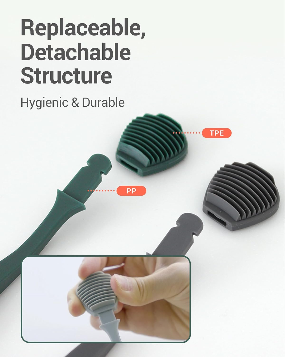 Tongue Scraper - 3 Replaceable Heads for 9 Months | Soft BPA-Free TPE Cleaner, Reduces Gag Reflex & Freshens Breath