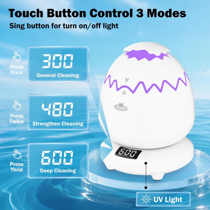 Ultrasonic Retainer Cleaner Machine for Denture, 45kHz Dental Cleaning Pod with Digital Timer, 3 Modes Waterproof Ultrasonic Denture Cleaner for Mouth Guard, Aligner, Jewelry, Braces,Rings,Necklaces