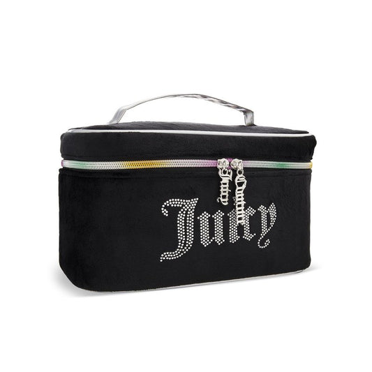 Juicy Couture Black Rainbow Makeup Bag Cosmetics Organizer Travel Essentials Train Case Velour Rhinestones