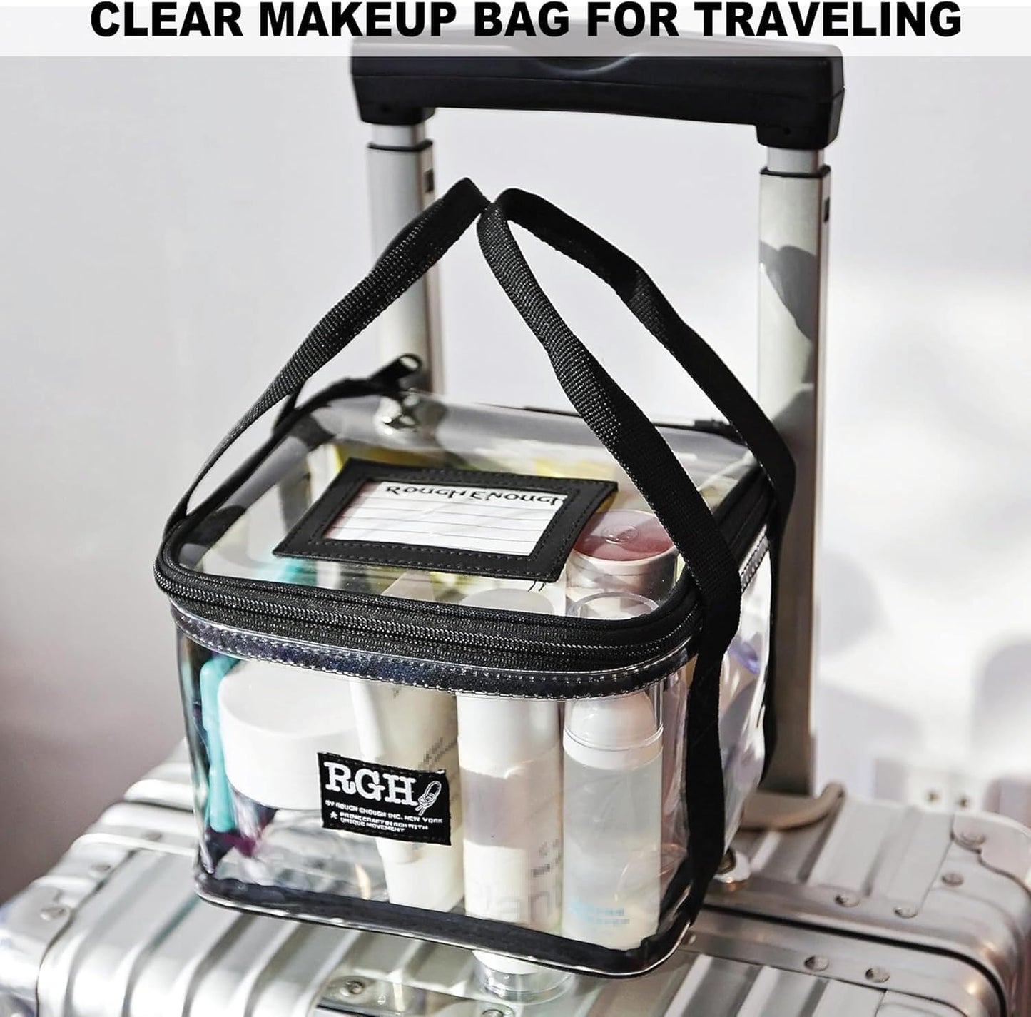Rough Enough Clear Cosmetic Bag Large Makeup Pouch for Purse Toiletry Organizer for Travel Women with Ykk Zipper Sturdy Handle Water Resistant