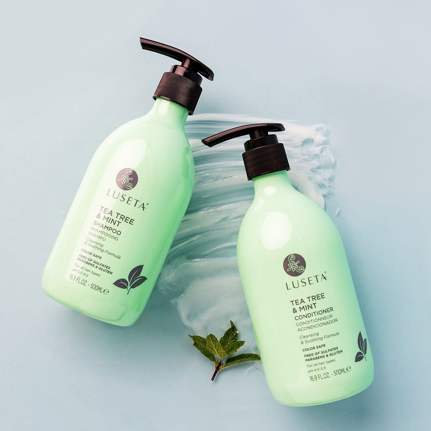 Luseta Tea Tree & Mint Shampoo Cleansing and Soothing for All Hair Types Nourishing & Invigorating Scalp Fights Dandruff 16.9 Oz