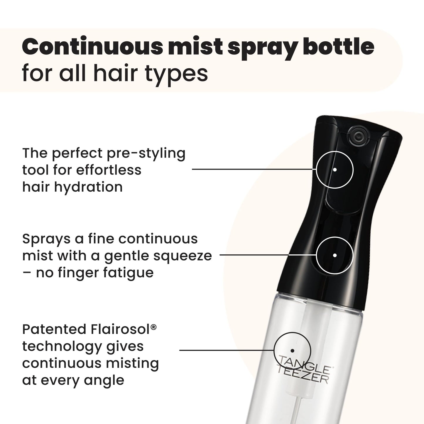 TANGLE TEEZER Fine Mist Spray Bottle, Continuous Mist for Detangling and Hairstyling