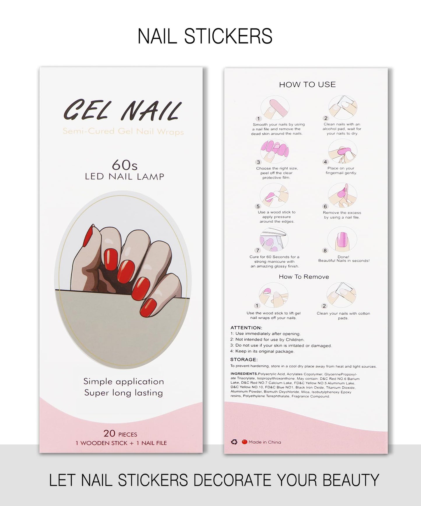 JMEOWIO Semi Cured Gel Strips Nail Art Sticker Wrap Red