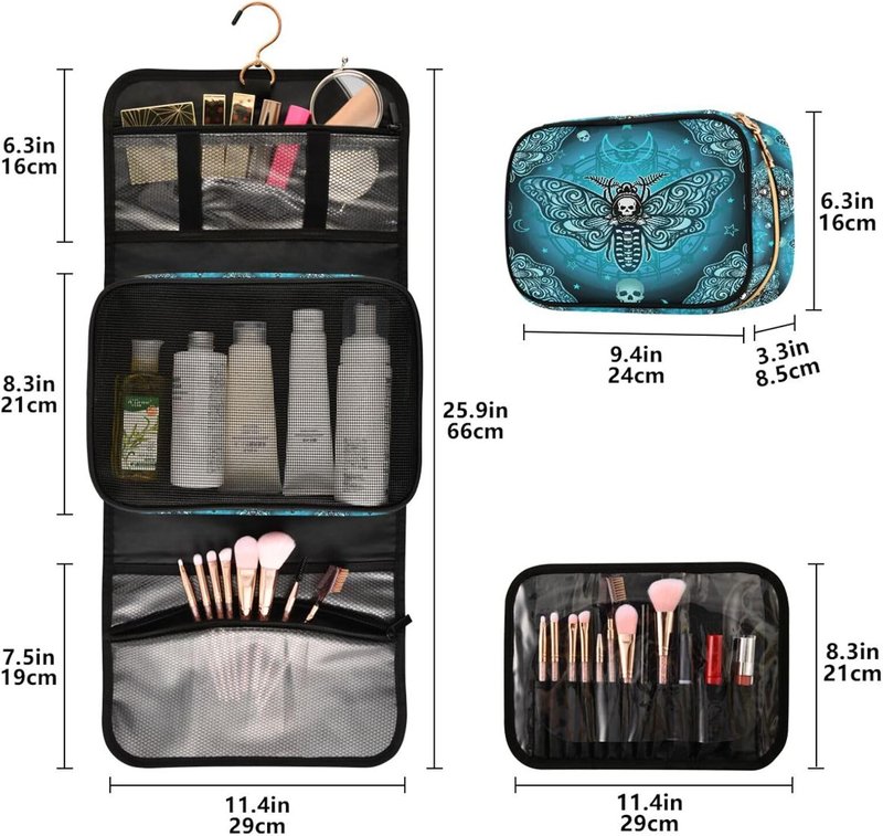 Goth Toiletry Bag Set - Butterfly Skull Makeup Organizer | 3-Piece Travel Cosmetic Bags