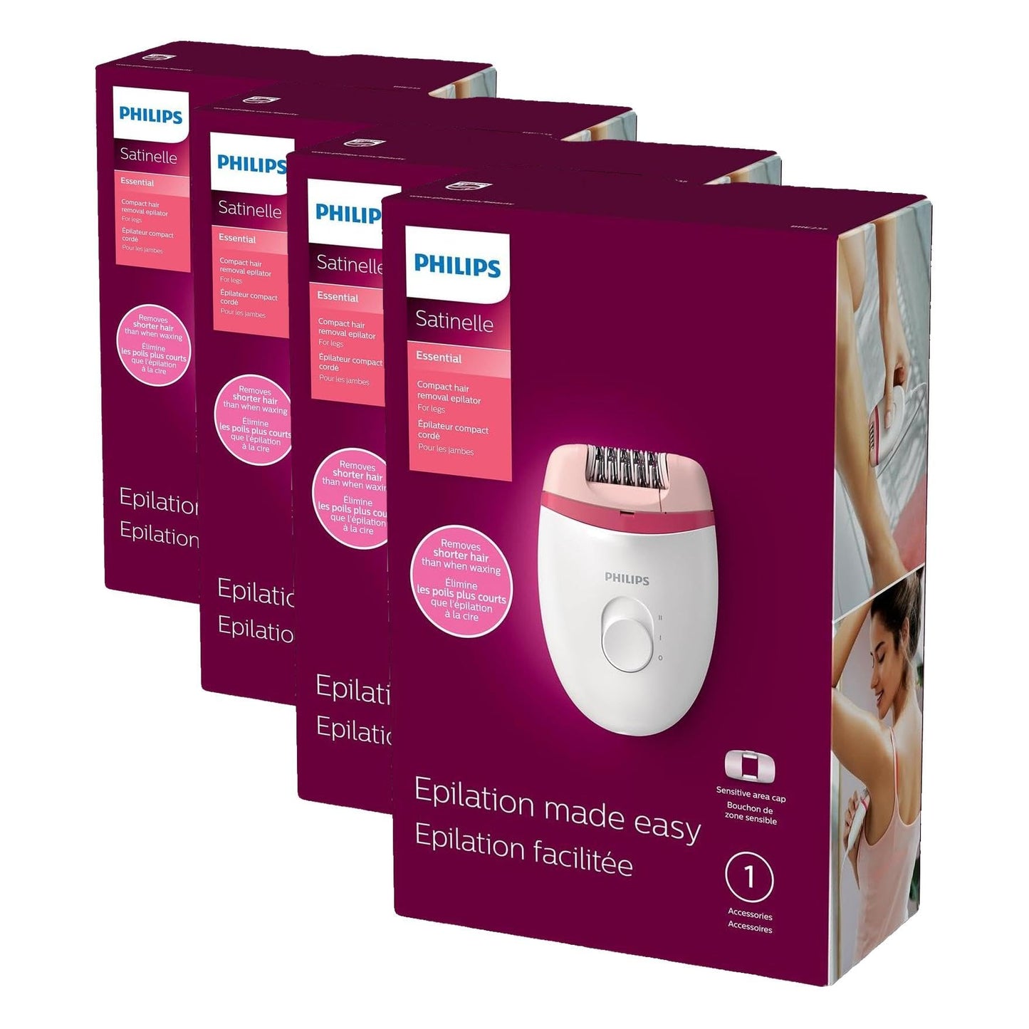 Philips Beauty Satinelle Essential Compact Hair Removal Epilator for Women,BRE235/04 (Corded Use Only),(Pack of 4)