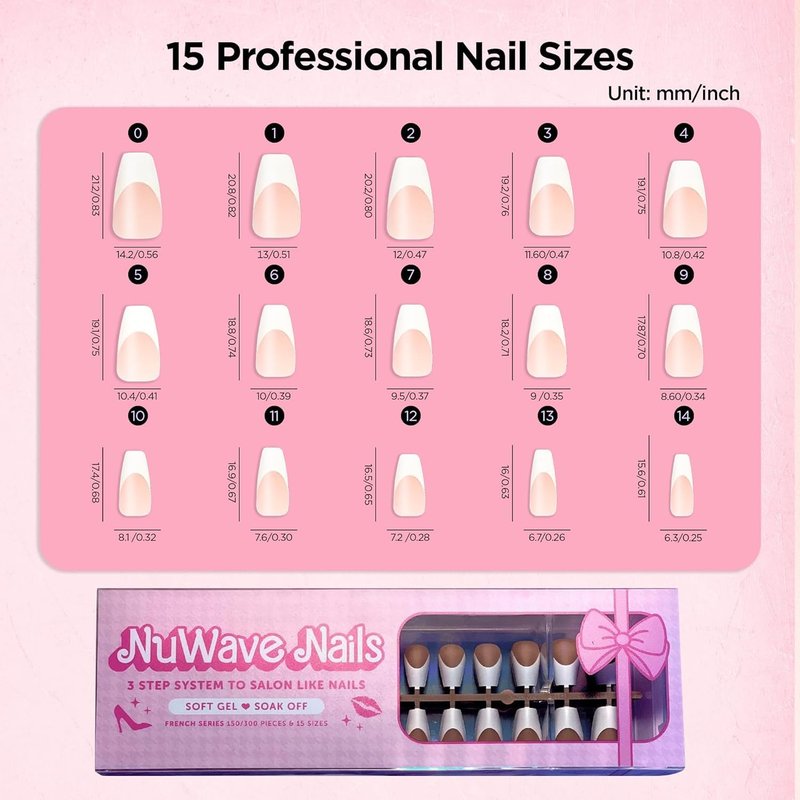 French Tip Press on Nails U Shaped Design - Enhance Your Look with Elegance White French Tip Nails - Natural Soft Gel, 15 Sizes 150/PCS Fake Nails Kit