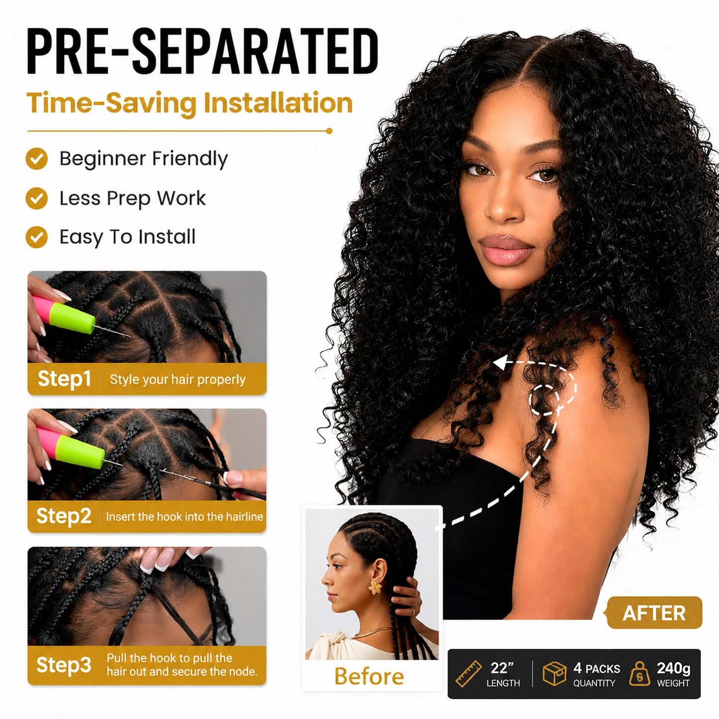 Burmese Curly Crochet Human Hair Extensions Crochet Hair For Black Women Knotless Pre-Separated Feather Crochet Human Hair Spiral Curly Invisible Crochet Hair Natural Black (12inch)