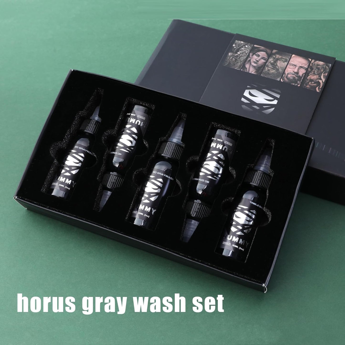 Mummy Tattoo Ink Set - 5 Bottles of Greywash & Triple Black - 1 oz Each for Professional Use