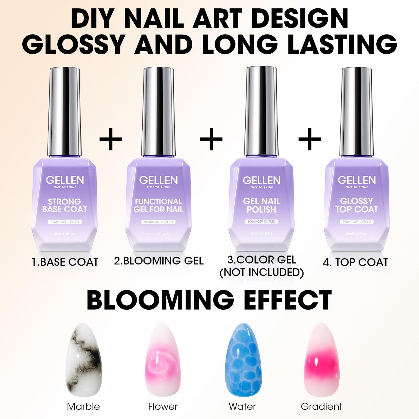 Gellen Brown Jelly Tortoise Shell Gel Nail Polish and Blooming Gel and Base Top Coat