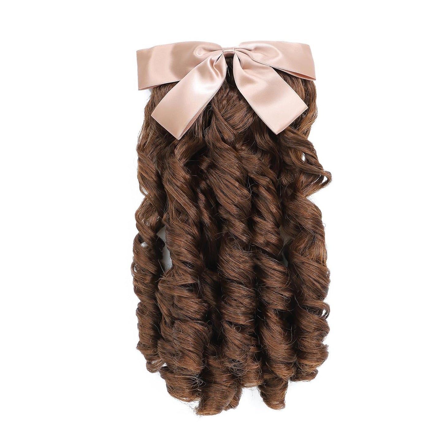 Regency Ponytail Hairpiece - Synthetic Half Wig with Bow & Spiral Curl | Light Auburn Color