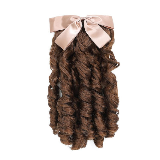 Regency Ponytail Hairpiece - Synthetic Half Wig with Bow & Spiral Curl | Light Auburn Color