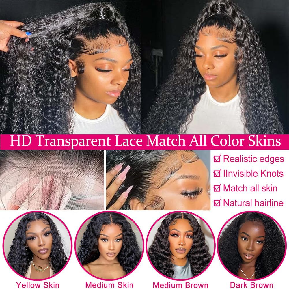 4x4 Deep Wave Lace Closure Human Hair 18 Inch Ear to Ear HD Lace Free Part Closure 100% Brazilian Virgin Human Hair Extensions 150% Density Lace Closure Pre Plucked Natural Black Color