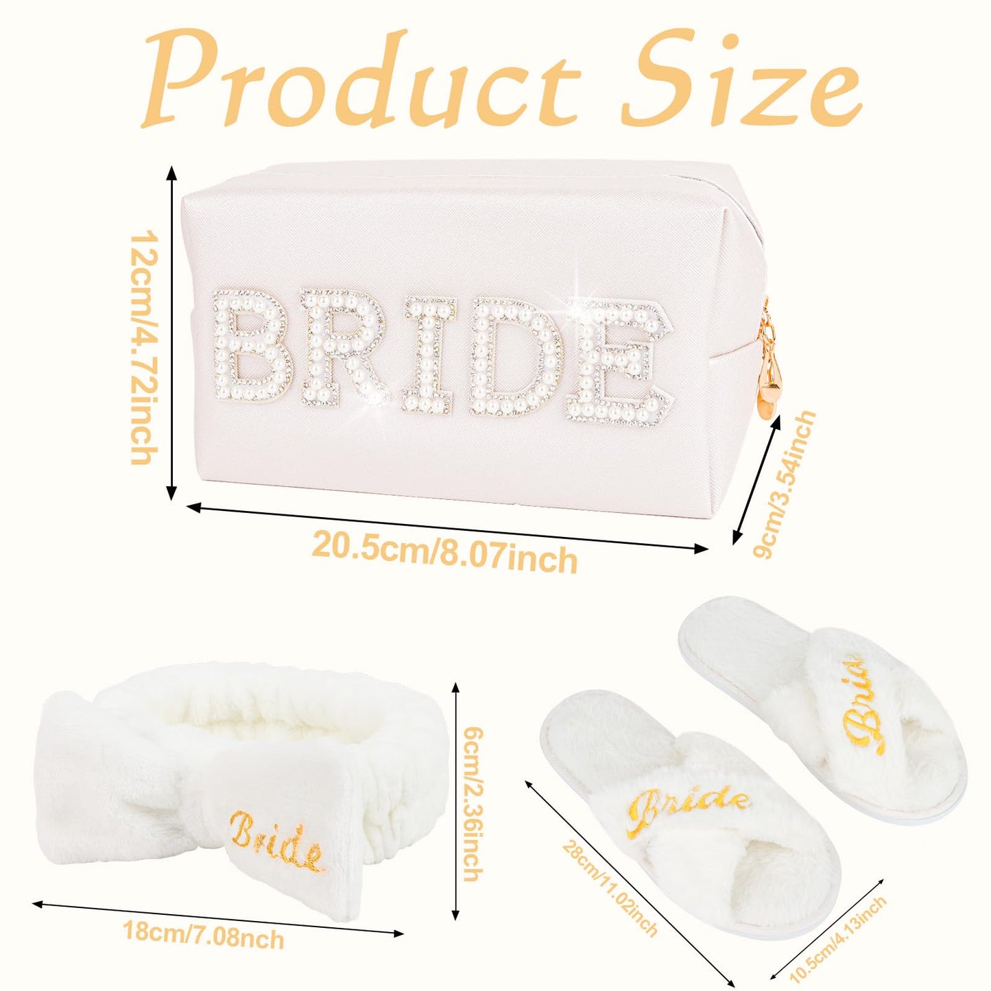 CIEHER Bride To Be Gift Set - Bride Spa Headband & Slippers, Makeup Bag, Bridal Gifts for Bachelorette Party Favors Bridal Shower Wedding Day