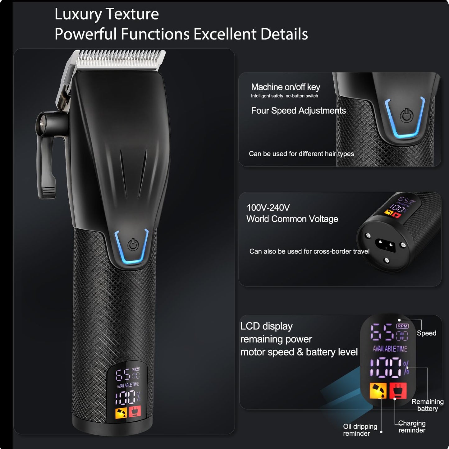 Professional Hair Clippers for Men - Cordless Beard Trimmer Electric Razor Foil Shavers, Barber Clippers Hair Trimmer Rechargeable Hair Grooming Kit, LCD Display, Gifts for Men (Black)