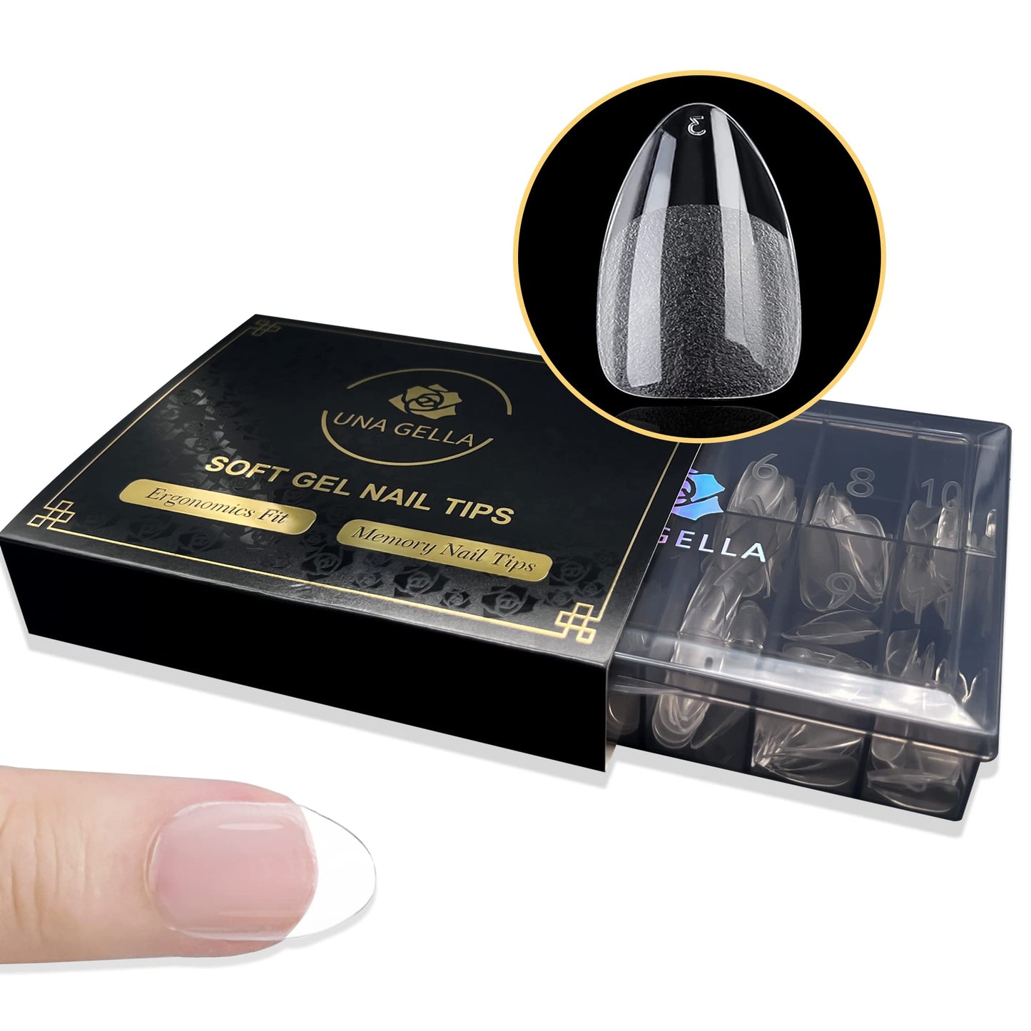 UNA GELLA Gel Nail Kit Nail Extension Kit with Soft Gel Nail Tips Almond Nails Tips 600Pcs with Nail Glue Gel 15ml 1Pcs Innovative DIY Nails Art Home Gelly Tips Acrylic Nail Kit