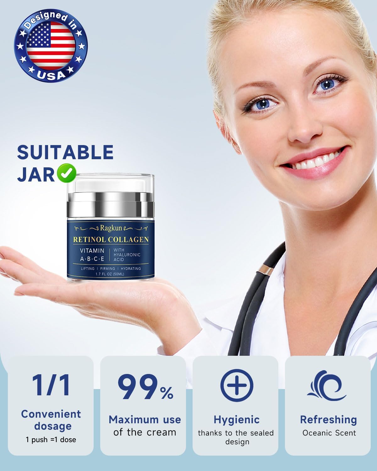 Ragkun Retinol Cream for Face, Collagen Neck Creams for Tightening and Firming, Anti Aging Day & Night Facial Moisturizer for Women & Men, Instant Face Lift Wrinkle Cream 3.4 fl. oz.