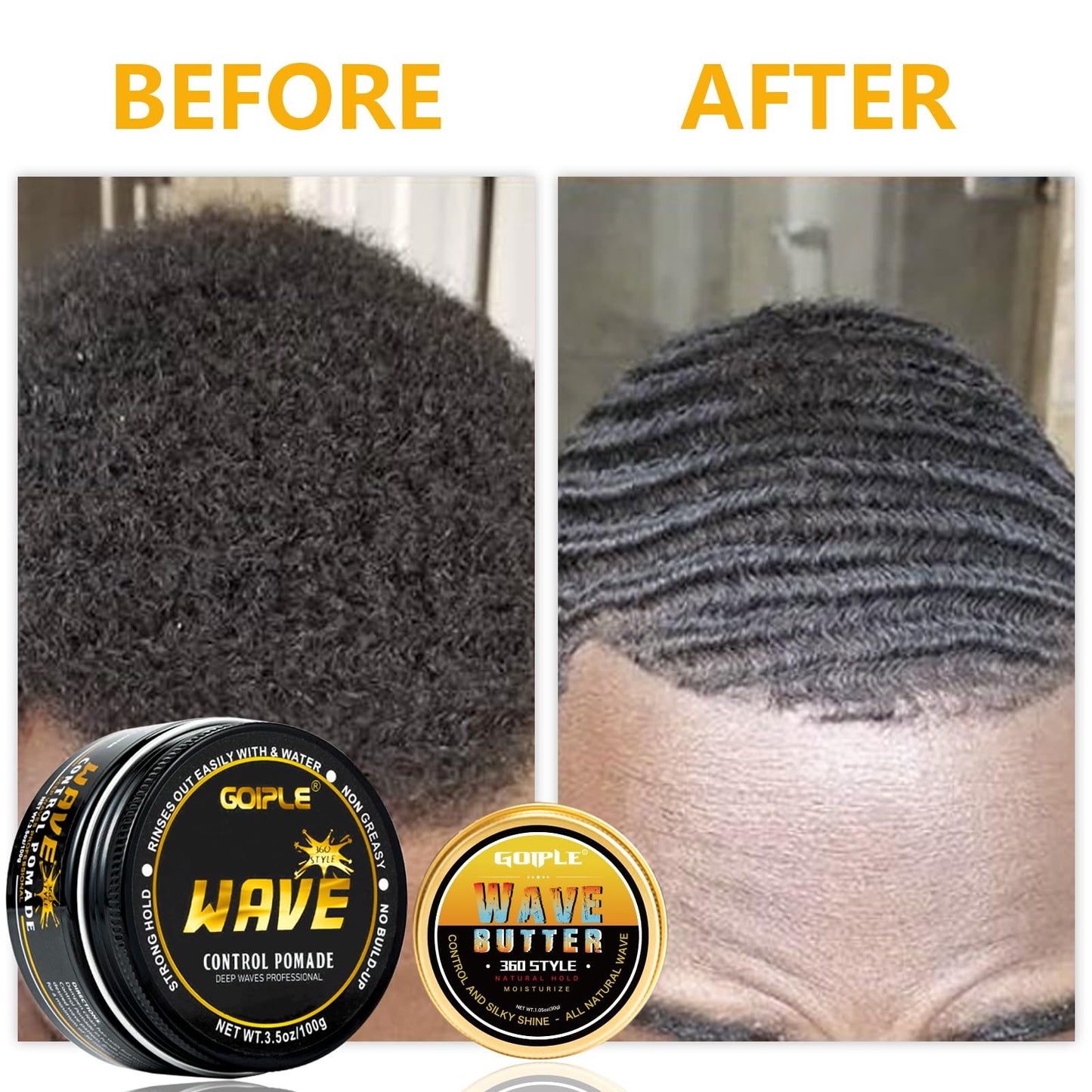 Wave Pomade for Men - Strong Hold, Easy Wash, Promotes Layered Waves, Moisture, Silky Shine, Hair Cream, Grease, Brush, Durag, Cap Set (Red)