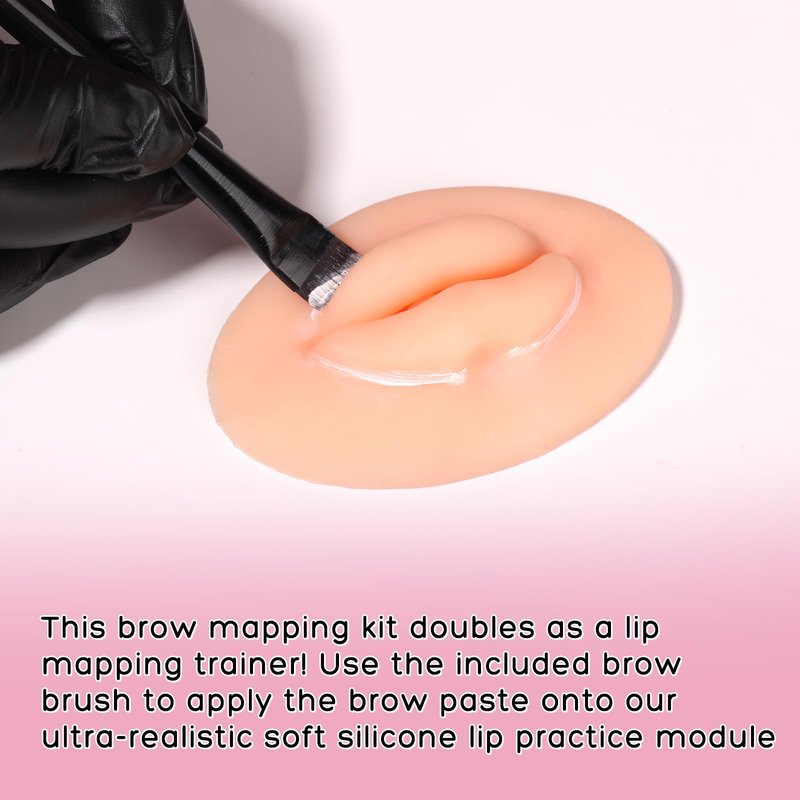 Eyebrow Mapping Kit with White Brow Mapping String, White Mapping Brow Paste, 2 Eyebrow Brush and 5D Soft Silicon Practice Silicone Lips Skin, Create Flawless Eyebrow Shape and Lip Mapping Practice
