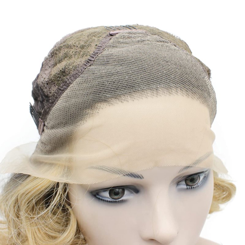 MX angel Dark Roots Blonde Short Curly Synthetic Hair Lace Front Wig Heat Resistant Fiber Hair