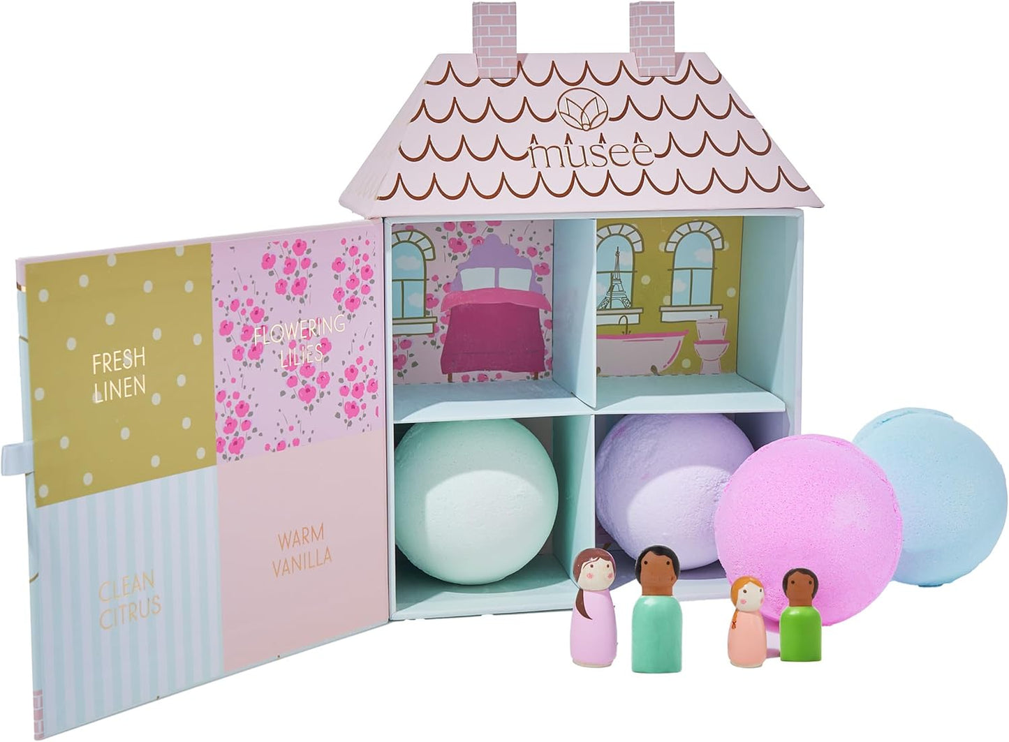 Musee Dollhouse Bath Balm Set - 4x8oz Handmade Bath Bombs | Cruelty-Free & Kid-Friendly Bubble Bath