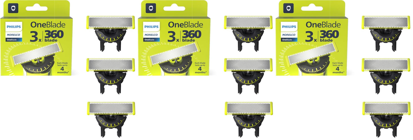 Philips Norelco OneBlade 360 Blades,Genuine Replacement Blades for OneBlade Electric Shaver and Trimmer,Durable Stainless Steel,Trim,Edge and Shave,QP430/80,3 Count (Pack of 3)